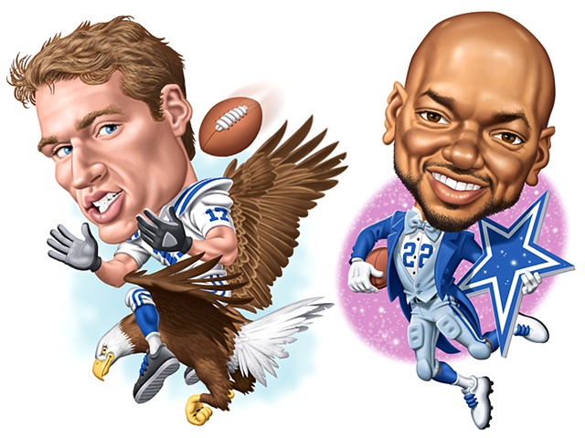 Digital Caricatures of Austin Collie and Emmitt Smith for Boys' Life magazine