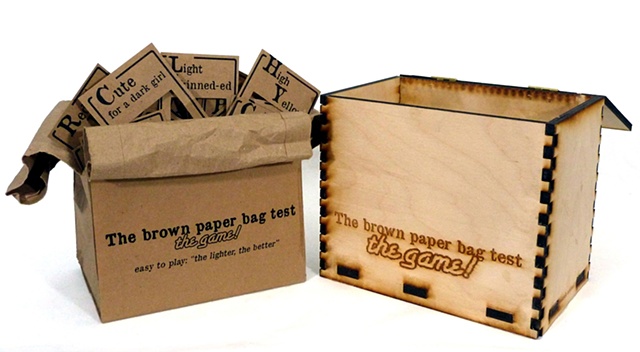 art brown paper bag test sculpture about colorism using brown paper bags