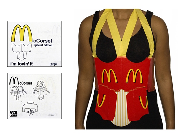 McDonald's art, McDonald's fashion, McDonalds, wearable art, corset, paper lingerie