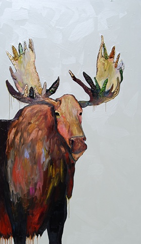 Moose with Jeweled Crown in Creamy Green Metallic Opal