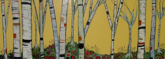 birch tree forest in yellow