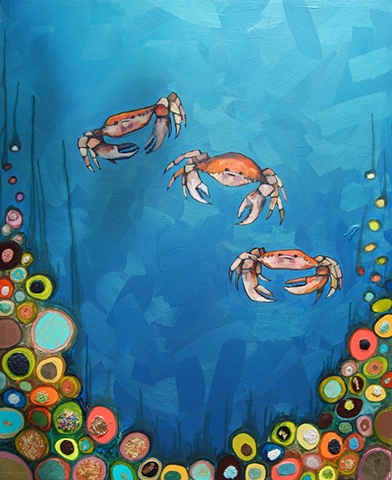 Three Crabs in Metallic Emerald Green