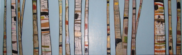 birch trees in sky blue