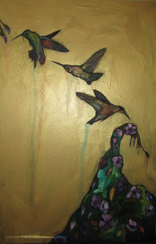 hummingbirds in gold