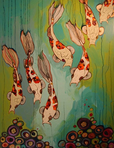 7 Koi in Blue and Greens