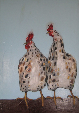 Roosters in Blue