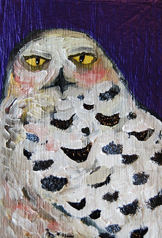 Tiny Snowy Owl in Metallic Violet