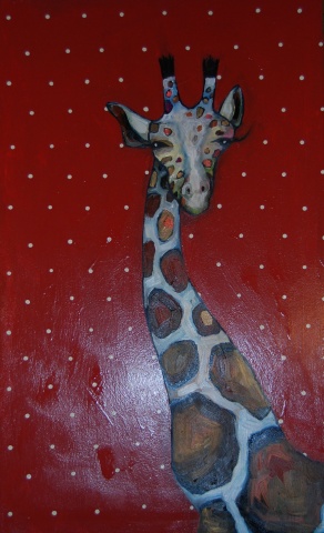 Giraffe in Brick Red and Cream Polka Dots