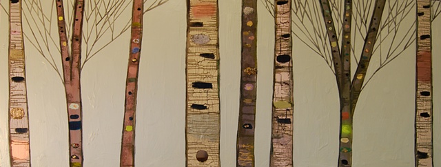 Birch Trees in Metallic Green Opal