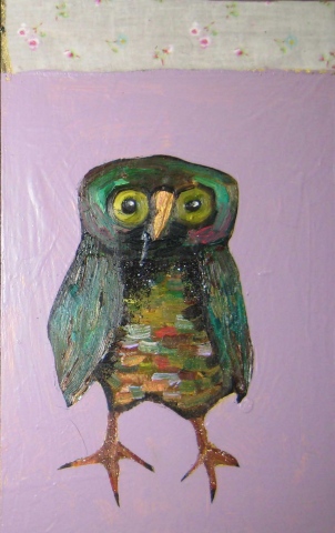 owl in lavender and fabric scrap