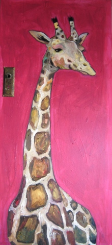 Giraffe in Fuschia "Sweet Pea" with antique door knob hole