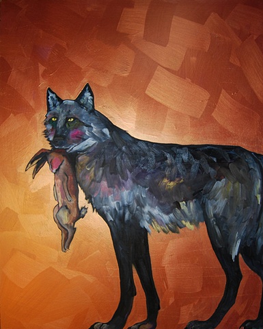 Gray Wolf and Rabbit in Copper