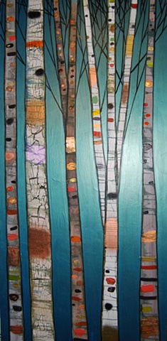 Birch Trees in Metallic Emerald
