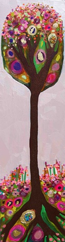 Plum Tree in Metallic Pink with Wildflowers