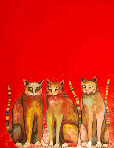 Three Cats in Red