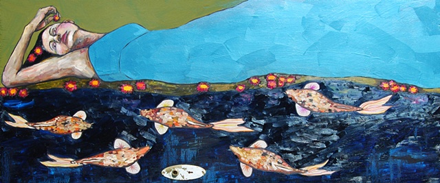 Koi Pond Day Dream with Wildflowers