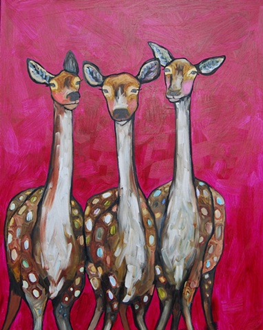 Three Deer in Fuschia