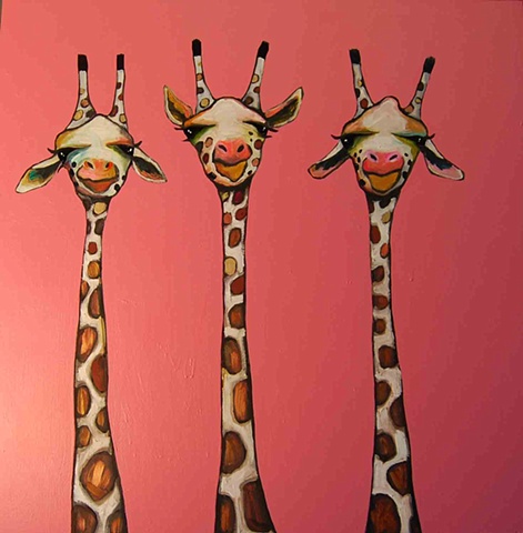3 Giraffes in Pink