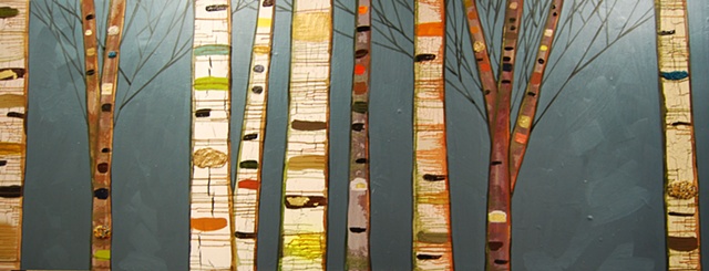 Birch Trees in Metallic Sea Blue