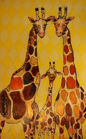 Giraffe Family in Yellow Diamonds