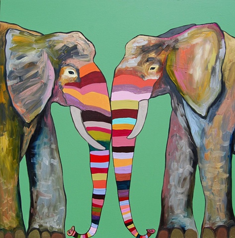 Painted Elephants in Green