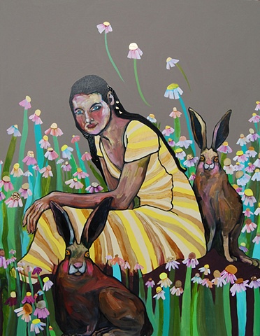 Lady in Chamomile with Rabbits