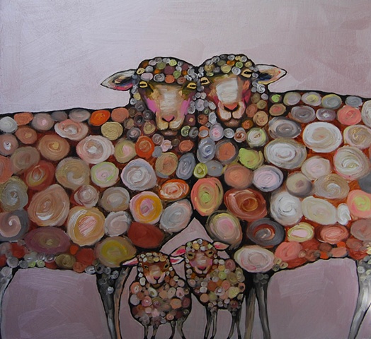 Woolly Sheep Family in Super Light Iridescent Pink