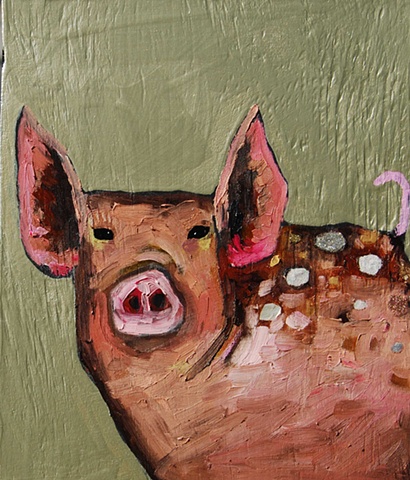 Tiny Spotted Pig in Metallic Celery Green