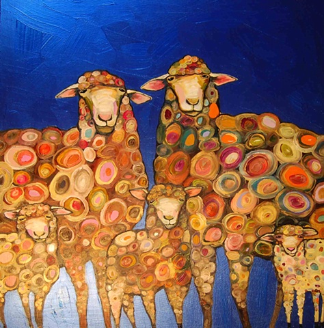 Woolly Sheep Family in Metallic Blue