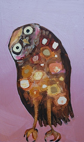 Tiny Burrowing Owl in Metallic Cone Flower Pink