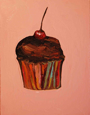 Chocolate Cupcake with Cherry in Pink