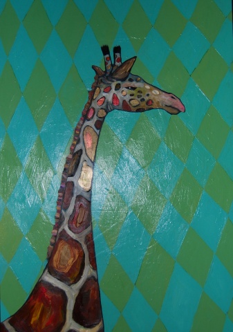 Giraffe in Blue and Green Diamonds