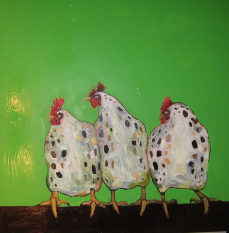 3 roosters in green