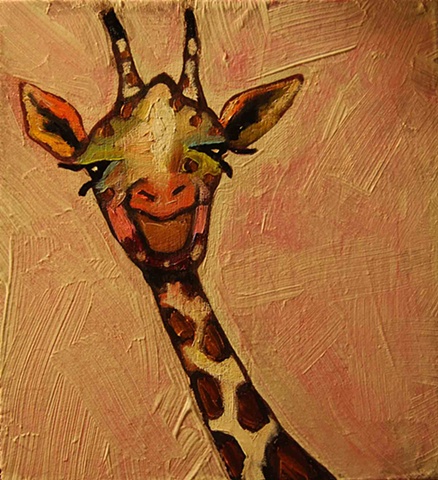 Tiny Giraffe in Iridescent Pink Cloud