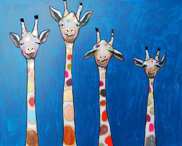 Giraffe Quartet in Peacock Blue