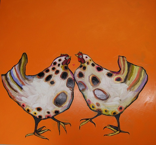 Pair of Chickens in Orange