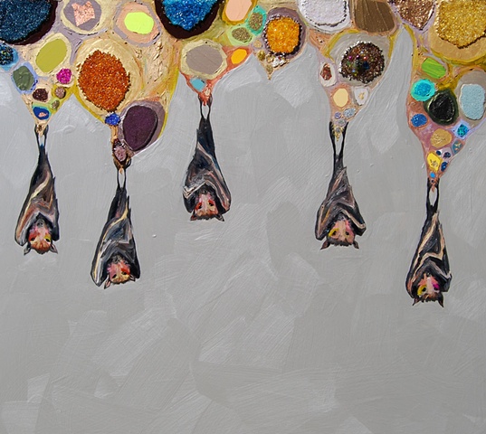 5 Bats on Stalactites in Sterling Silver