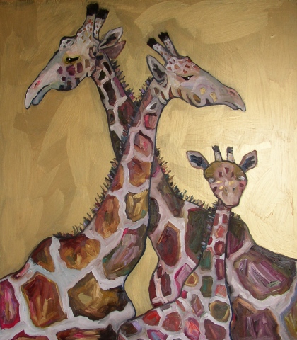 Giraffe Family in Gold