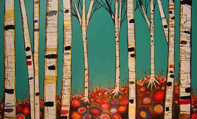 Birch Tree Forest in Turquoise