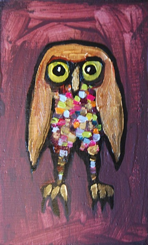 Tiny Gold Owl in Licorice