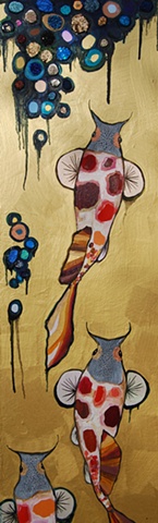 3 Koi Fish in Gold with Blue Jewels