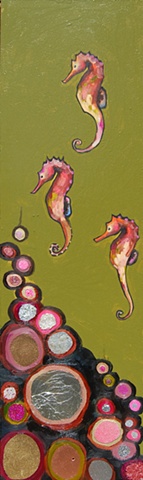 3 Seahorses in Olive Green