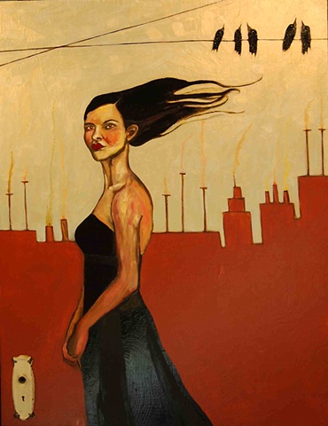Lady in Black with Crows