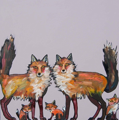 Fox Family in Light Lilac