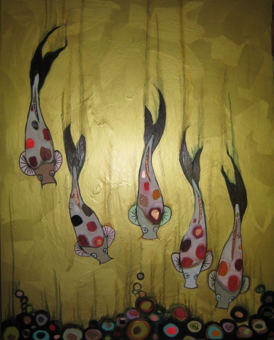 5 koi in gold