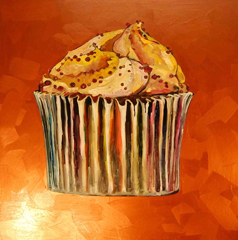 Chocolate Cupcake with Raspberry and Chocolate Sprinkles in Copper