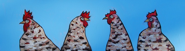 4 Chickens in Blue