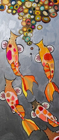 5 Orange Koi Fish in Sterling Silver and Pewter