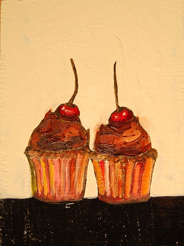 Pair of Chocolate Cupcakes with Cherries