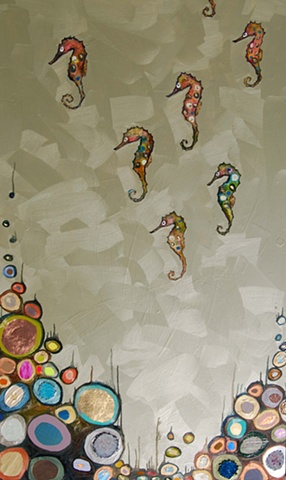 Seahorses in Metallic Celery Green